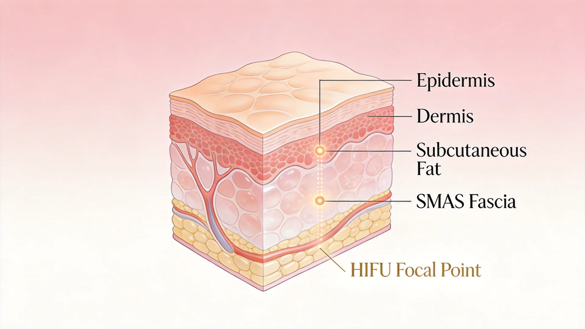 音波拉提HIFU原理 超音波聚焦緊膚示意圖